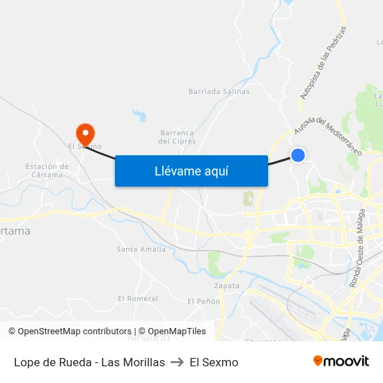 Lope de Rueda - Las Morillas to El Sexmo map