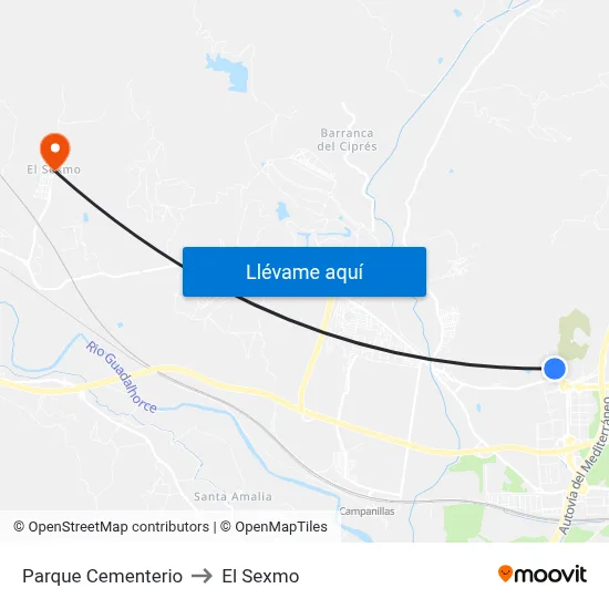 Parque Cementerio to El Sexmo map