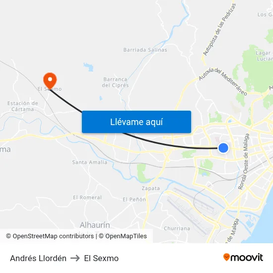 Andrés Llordén to El Sexmo map