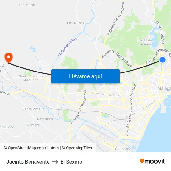 Jacinto Benavente to El Sexmo map