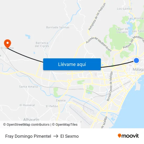Fray Domingo Pimentel to El Sexmo map