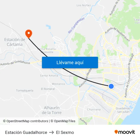 Estación Guadalhorce to El Sexmo map