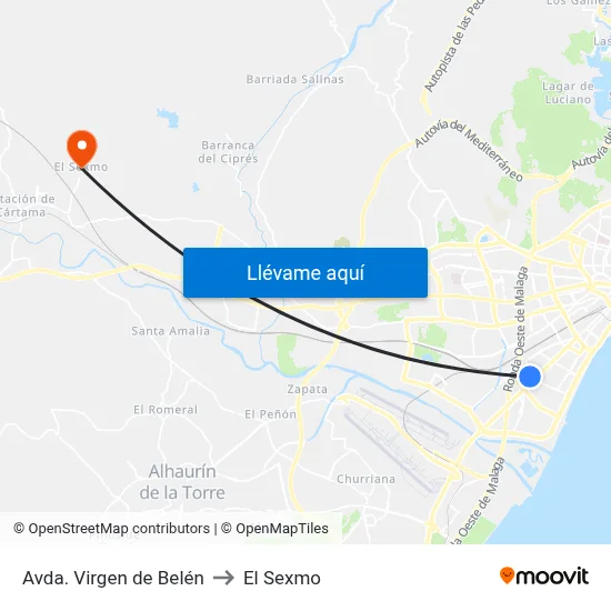 Avda. Virgen de Belén to El Sexmo map
