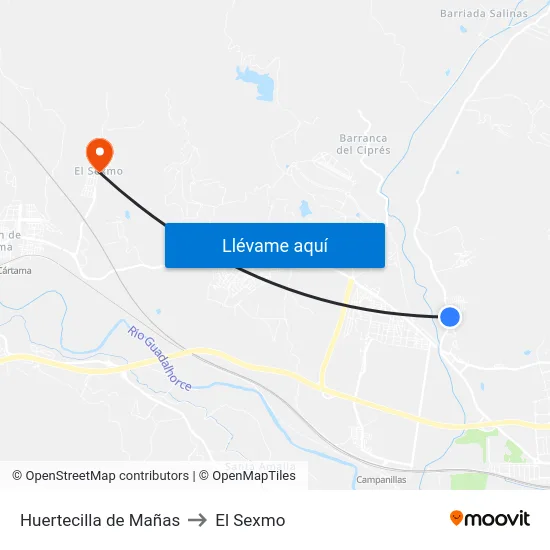 Huertecilla de Mañas to El Sexmo map