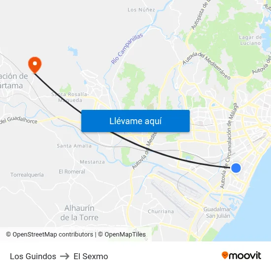 Los Guindos to El Sexmo map