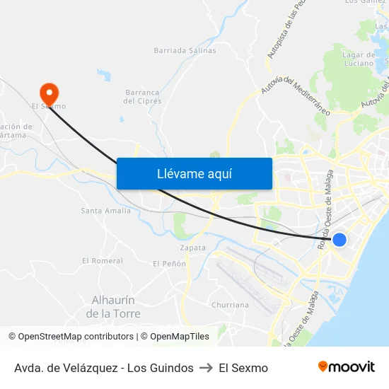 Avda. de Velázquez - Los Guindos to El Sexmo map
