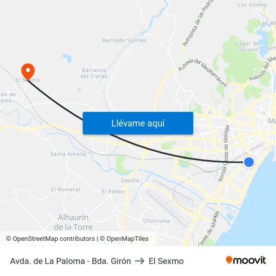 Avda. de La Paloma - Bda. Girón to El Sexmo map