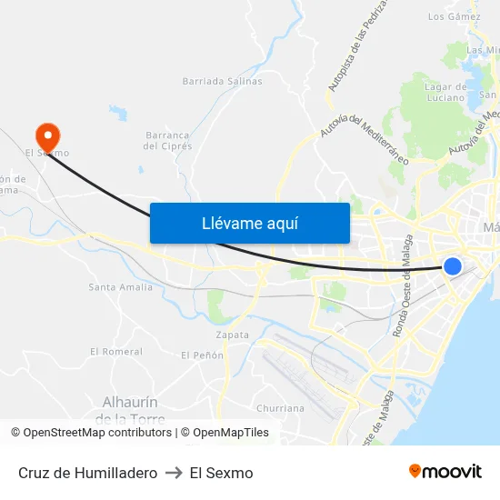 Cruz de Humilladero to El Sexmo map