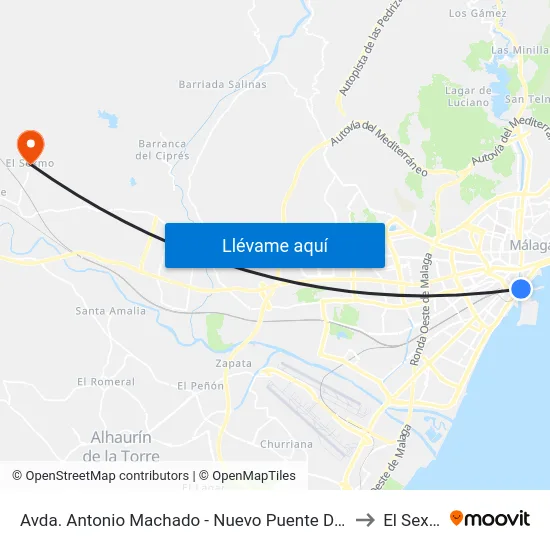 Avda. Antonio Machado - Nuevo Puente Del Carmen to El Sexmo map