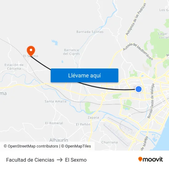 Facultad de Ciencias to El Sexmo map