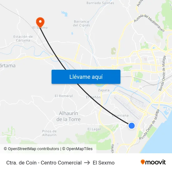 Ctra. de Coín - Centro Comercial to El Sexmo map