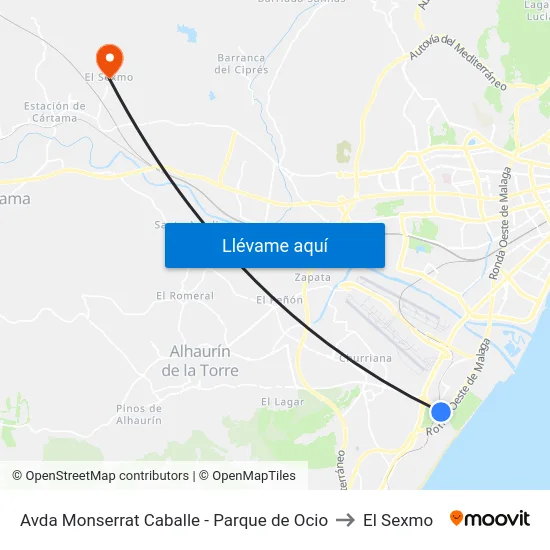 Avda Monserrat Caballe - Parque de Ocio to El Sexmo map