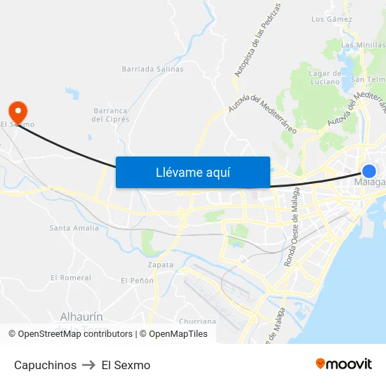 Capuchinos to El Sexmo map