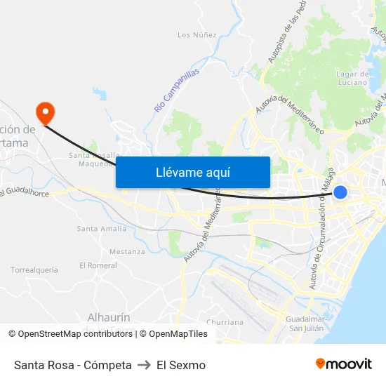 Santa Rosa - Cómpeta to El Sexmo map