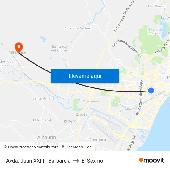 Avda. Juan XXIII - Barbarela to El Sexmo map