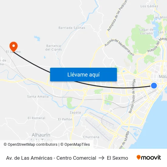 Av. de Las Américas - Centro Comercial to El Sexmo map