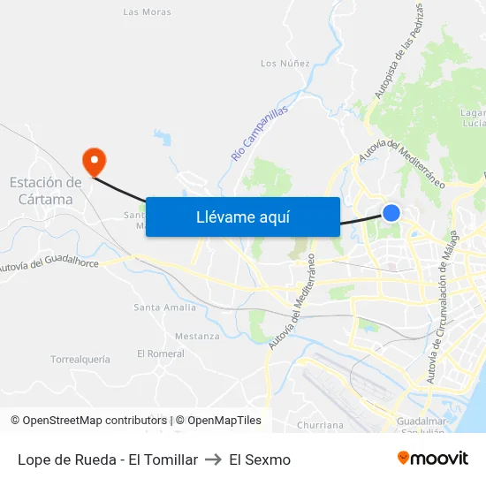 Lope de Rueda - El Tomillar to El Sexmo map