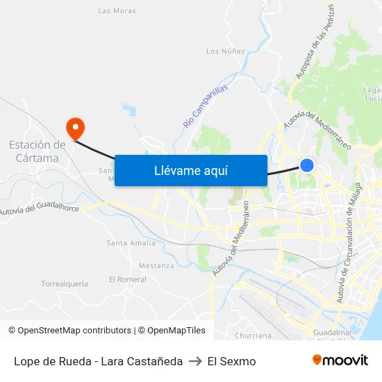Lope de Rueda - Lara Castañeda to El Sexmo map