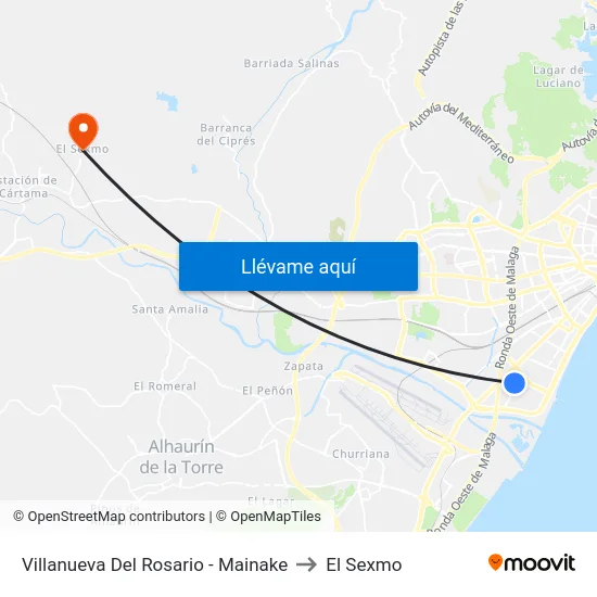 Villanueva Del Rosario - Mainake to El Sexmo map