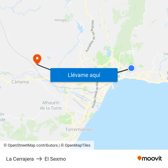 La Cerrajera to El Sexmo map