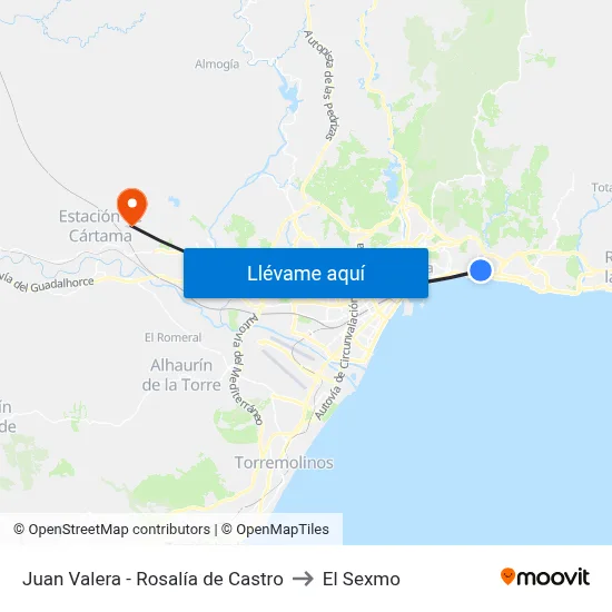 Juan Valera - Rosalía de Castro to El Sexmo map