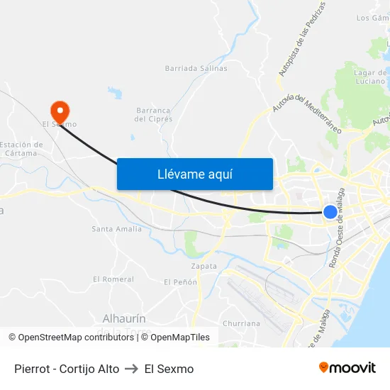 Pierrot - Cortijo Alto to El Sexmo map