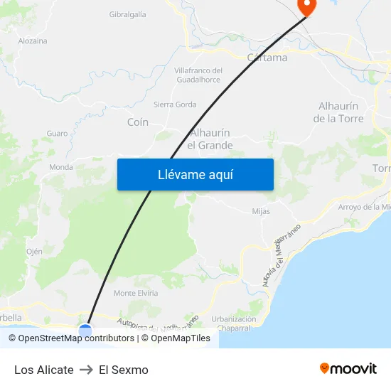 Los Alicate to El Sexmo map