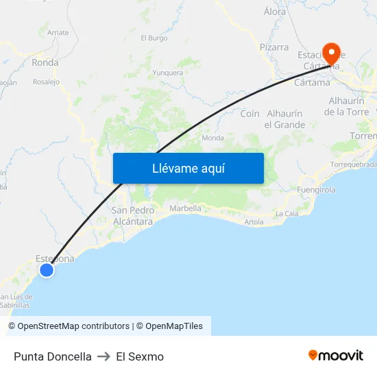 Punta Doncella to El Sexmo map