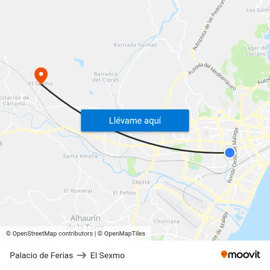 Palacio de Ferias to El Sexmo map