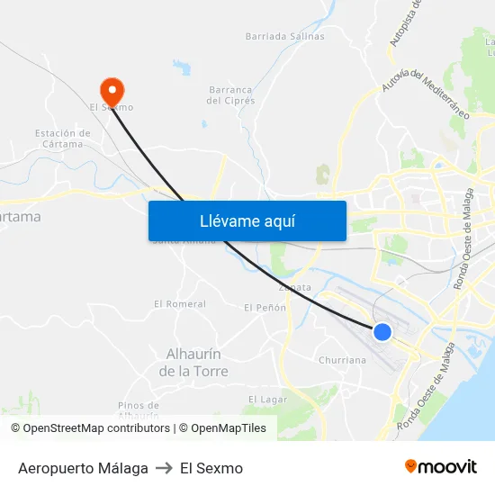 Aeropuerto Málaga to El Sexmo map