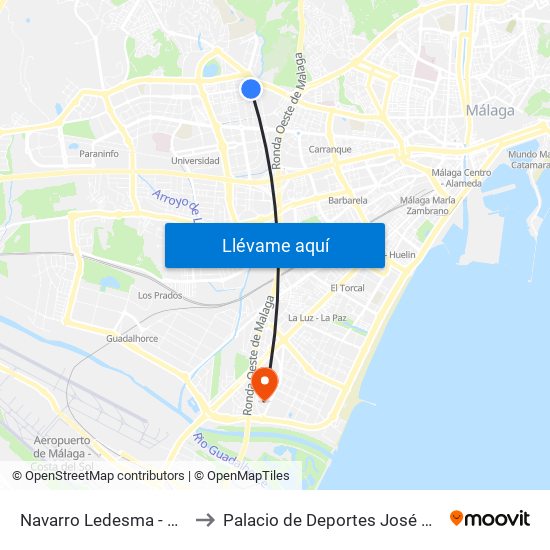 Navarro Ledesma - Carril Del Capitán to Palacio de Deportes José María Martín Carpena map