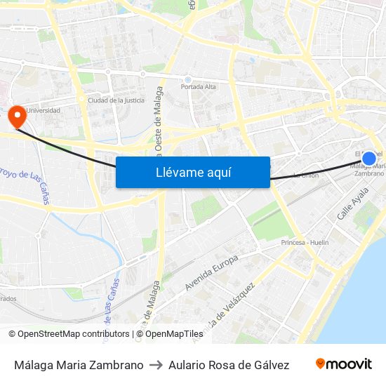 Málaga Maria Zambrano to Aulario Rosa de Gálvez map