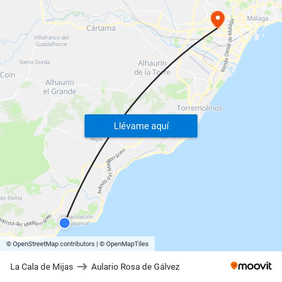 La Cala de Mijas to Aulario Rosa de Gálvez map