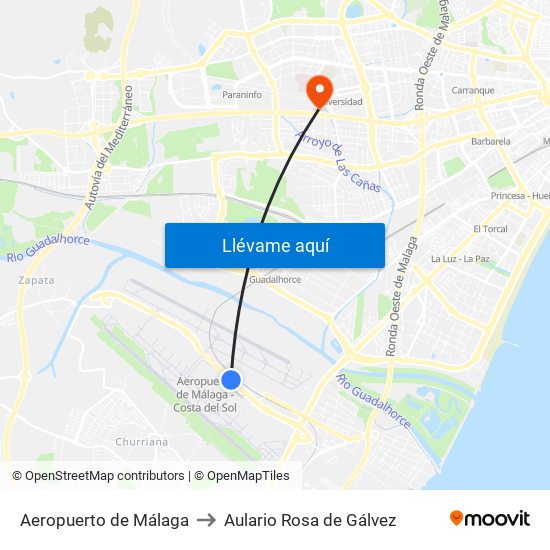 Aeropuerto de Málaga to Aulario Rosa de Gálvez map