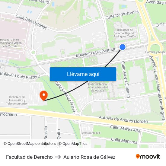 Facultad de Derecho to Aulario Rosa de Gálvez map