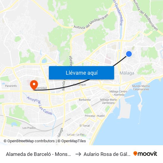 Alameda de Barceló - Monserrat to Aulario Rosa de Gálvez map