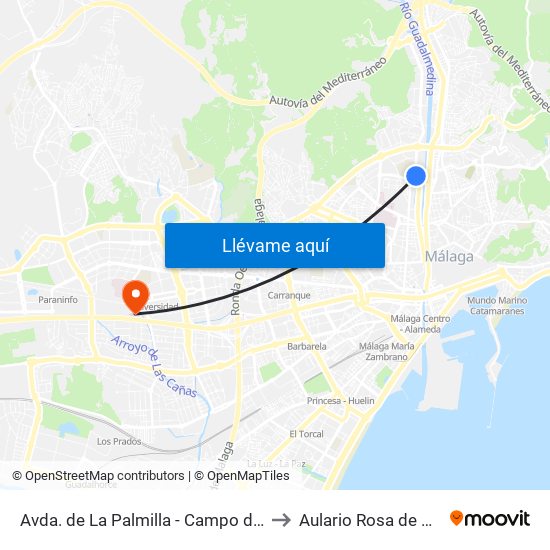 Avda. de La Palmilla - Campo de Fútbol to Aulario Rosa de Gálvez map