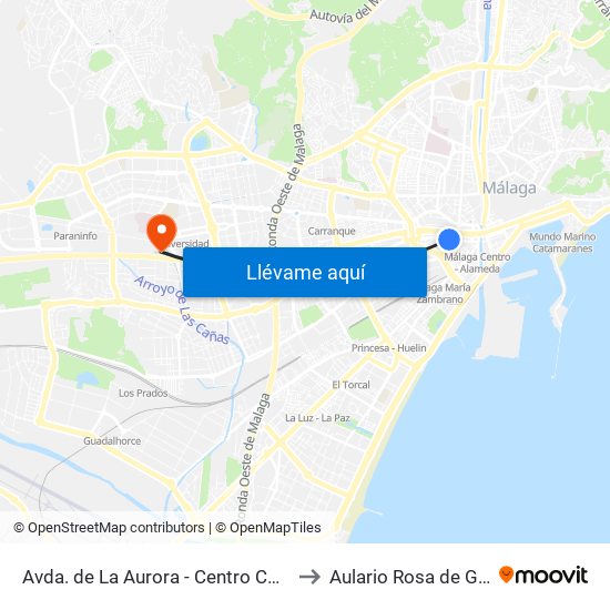 Avda. de La Aurora - Centro Comercial to Aulario Rosa de Gálvez map
