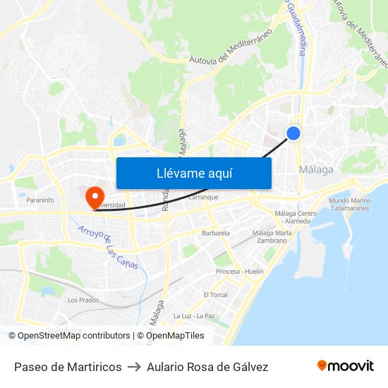 Paseo de Martiricos to Aulario Rosa de Gálvez map