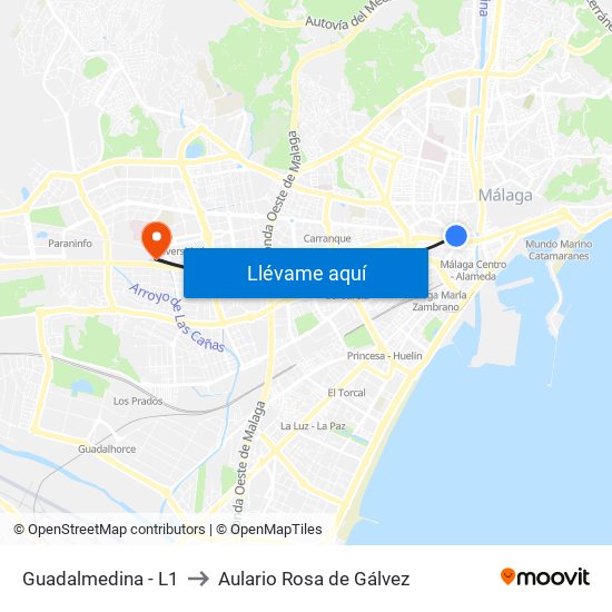 Guadalmedina - L1 to Aulario Rosa de Gálvez map