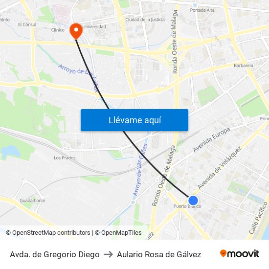 Avda. de Gregorio Diego to Aulario Rosa de Gálvez map