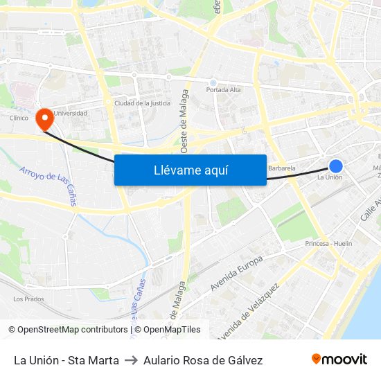 La Unión - Sta Marta to Aulario Rosa de Gálvez map