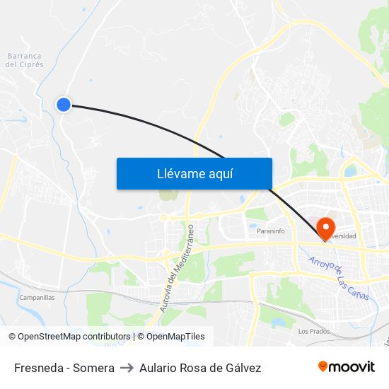 Fresneda - Somera to Aulario Rosa de Gálvez map