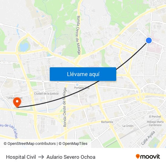 Hospital Civil to Aulario Severo Ochoa map