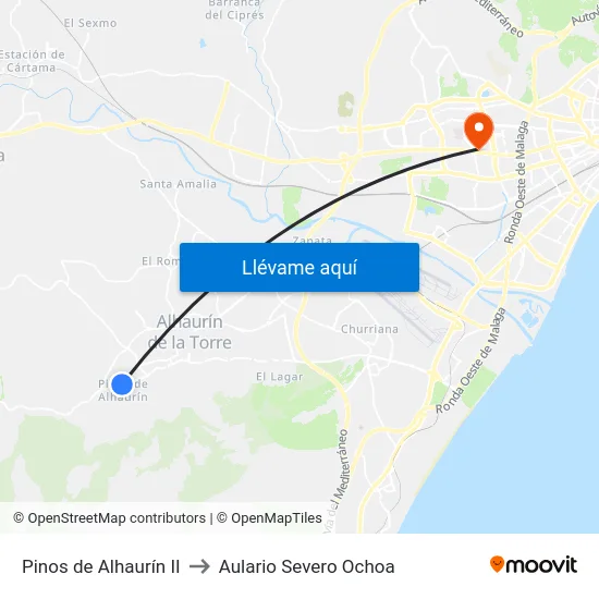 Pinos de Alhaurín II to Aulario Severo Ochoa map