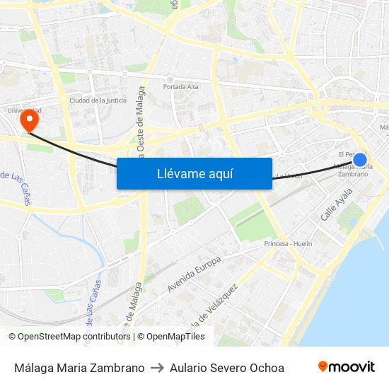 Málaga Maria Zambrano to Aulario Severo Ochoa map