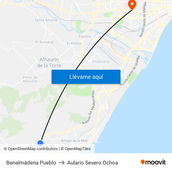 Benalmádena Pueblo to Aulario Severo Ochoa map