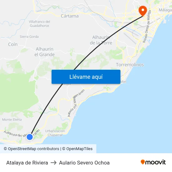Atalaya de Riviera to Aulario Severo Ochoa map