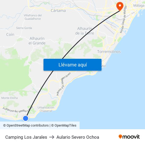 Camping Los Jarales to Aulario Severo Ochoa map