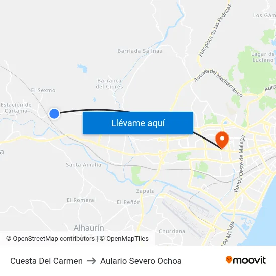 Cuesta Del Carmen to Aulario Severo Ochoa map